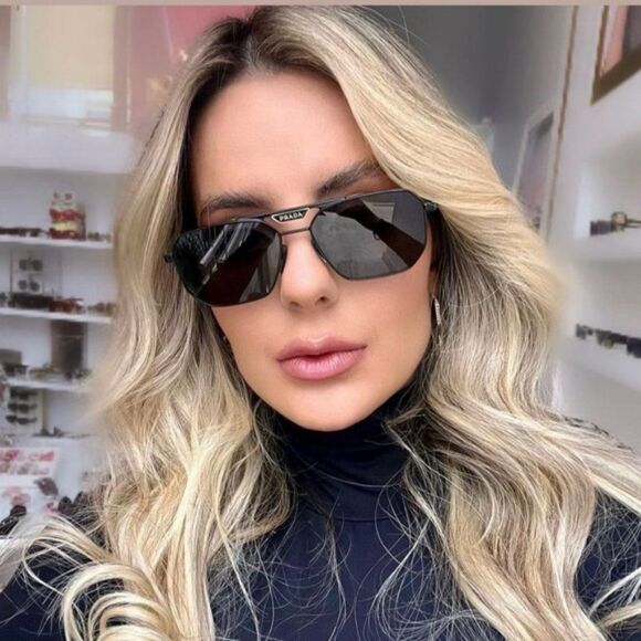 Prada PR58YS 1AB5S0 Sunglasses Black Dark Grey Pilot Metal Unisex - Picture 13 of 13